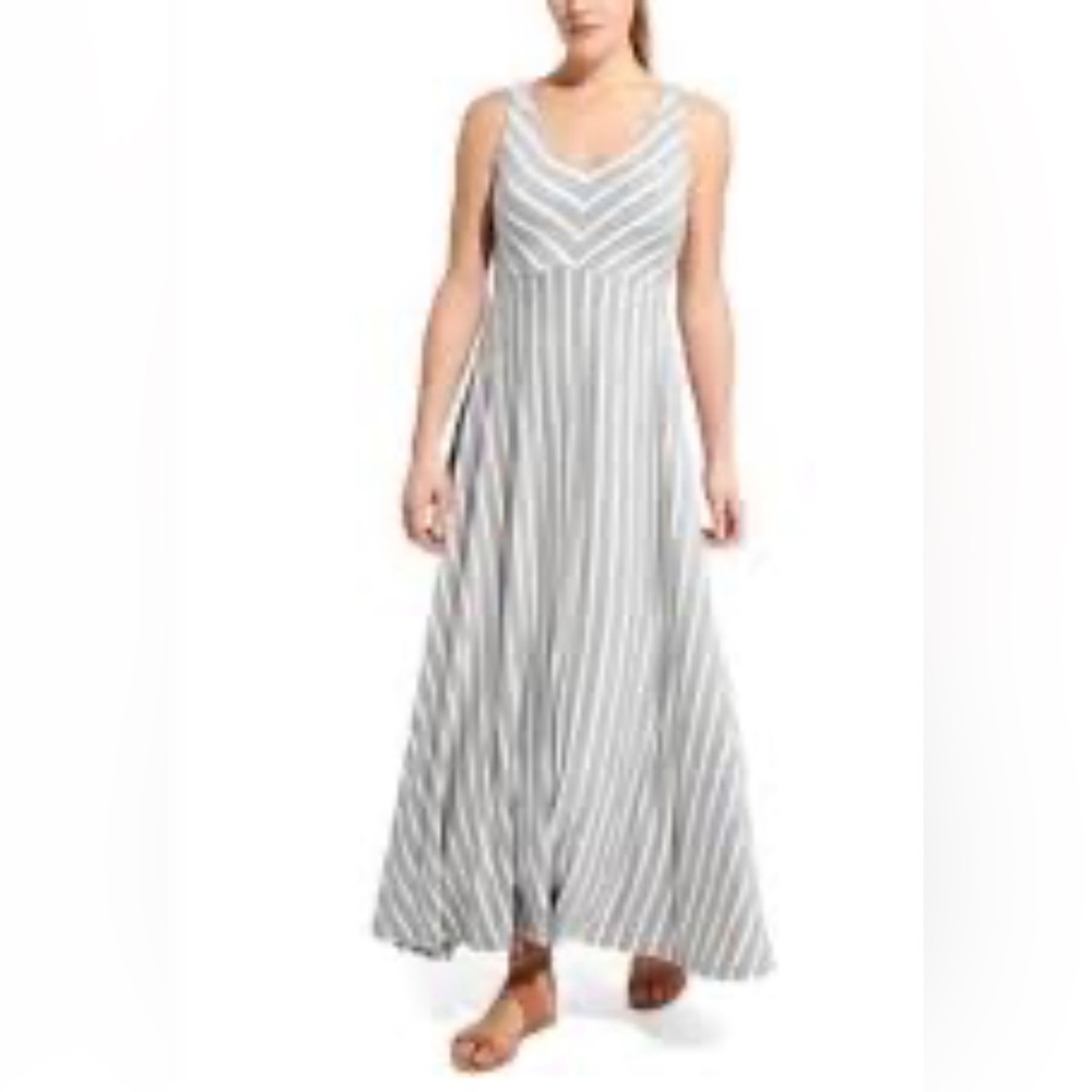 Athleta Dreamin Gray and White Stripe Maxi Dress, Size S